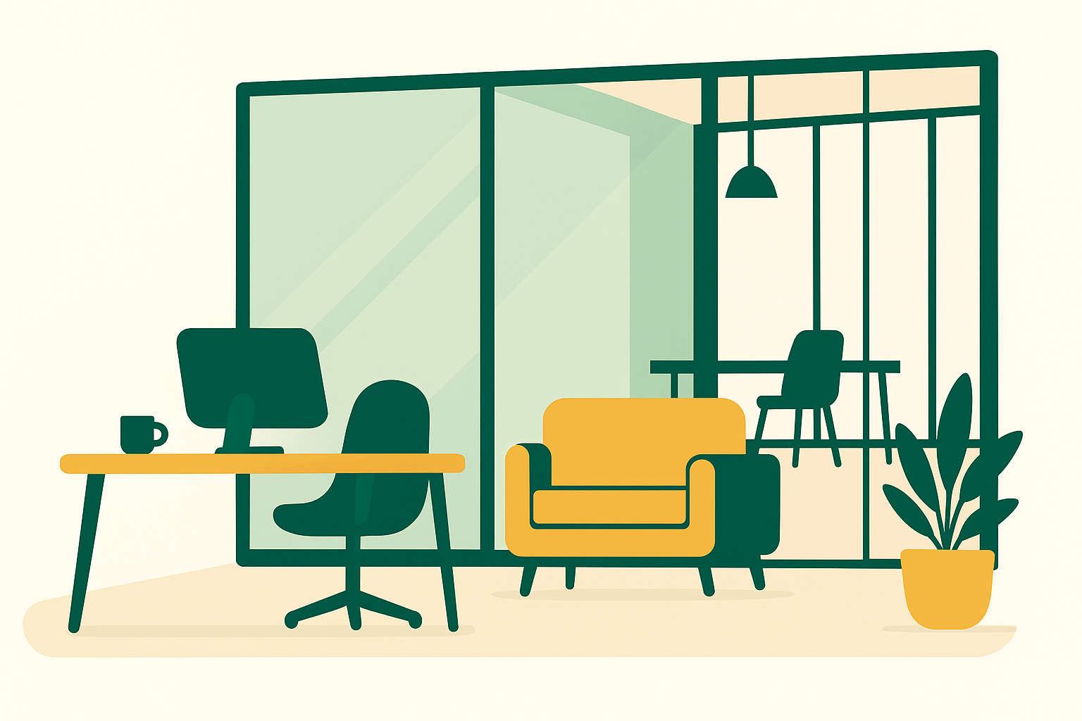 Modern tech office with bright workspace